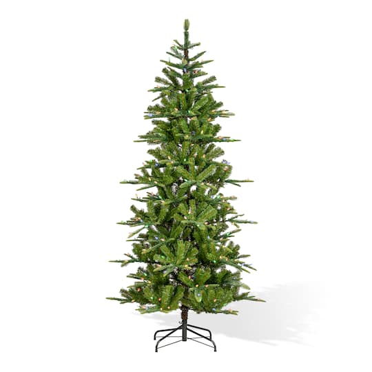 Glitzhome 6.5ft Pre-Lit Slim Artificial 6 1/2 Foot Pre-Lit Multi-Function Lights Fir Christmas Tree, One Size, Green